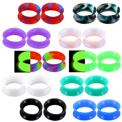 OUFER 20PCS Soft Silicone Ear Gauges Marble Pearlized Flesh Tunnels Plugs Stretchers Expander Double Flared Flesh Tunnels Ear Piercing Jewelry - color: 5/8"(16mm)