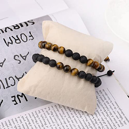 LONDON Mens Bracelet Leather Black Multi-Layer Stone Beads Adjustable Steel Clasp Viking Rope Bands Surfer Man Wristband Male UK Jewellery Gift box Boyfriend Dad Son Brother Tiger Eye - color: N. Tiger Eye & Lava Stone Mala Set, size: Medium to Large 20-2
