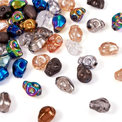 Elecrelive 40Pcs Skull Glass Beads Halloween Skeleton Head Beads Mixed Color for Necklace Gothic Bracelets Earrings Jewelry Making - color: Mix Colors
