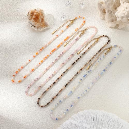 JSJOY Tiny Crystal Beaded Choker Necklaces for Women Colorful Beaded Necklace Dainty Choker Necklaces Simple Boho Jewelry Gifts for Teens Handmade Shining Bead Necklaces Gifts - color: Dark Pink