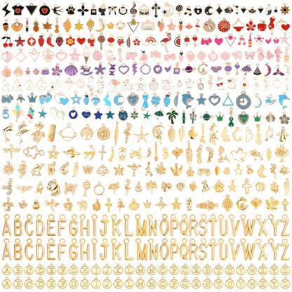 Flasoo 404Pcs Gold Charms for Jewelry Making, Assorted Bracelet Charm Letter Charms for DIY Jewelry Making Necklace Bracelet, Keychains and Crafts