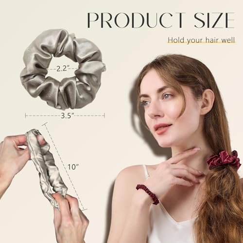 ZIMASILK 100% Pure Mulberry Silk Hair Scrunchies for Women | No Damage - Gentle Elastic Hair Ties for Ponytail Holder - Hair Accessories (3 Pack, Taupe) - color: Taupe (3pcs)