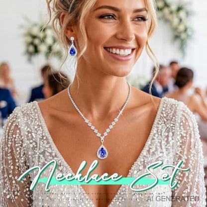 JAKAWIN Clip On Earrings and Necklace Set Silver Rhinestone Jewelry Sets - color: E Dark Blue