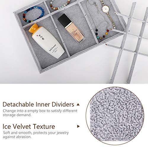 Emibele Jewelry Necklace Bracelets Earrings Organizer, 24 Grids Velvet Tray | Showcase Display Velvet Stackable Jewelry Storage Tray with Detachable Inner Dividers, Greay - style: E1- twenty-four Grids