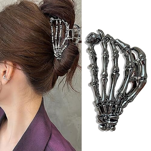 Metal Skull Hand Hair Clip, 1Pcs Gunmetal Hair Claw Clip for Thin Hair Punk & Y2K-Style - color: Gunmetal