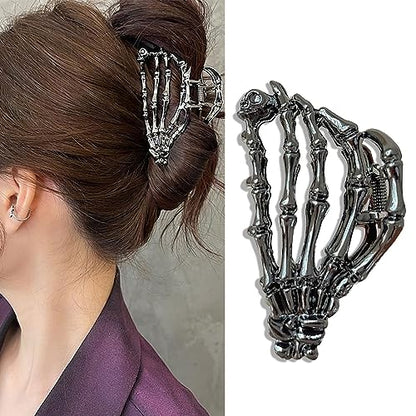 Metal Skull Hand Hair Clip, 1Pcs Gunmetal Hair Claw Clip for Thin Hair Punk & Y2K-Style - color: Gunmetal