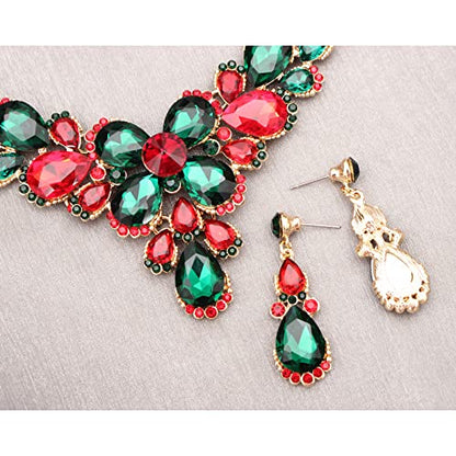 Women's Wedding Bridal Austrian Crystal Glass Teardrop Statement Necklace Dangle Earrings Bracelet Ring Wedding Party Jewelry Set for Bridal Bridesmaid - color: Multicolor-Gold Plated