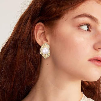 FANZE 2 Pairs Matte Gold Sliver Clip on Earrings for Women No Piercing | No Piercing Button Earring Comfortable Fashion Jewelry Gift - color: Set-13