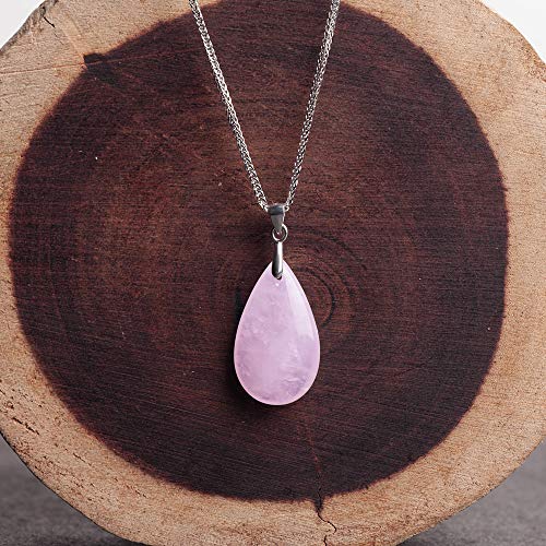 iSTONE 925 Sterling Silver Natural Crytral for Womens Pendant Necklace, Gemstone Birthstone with 17.8" Silver Chain Ladies - color: Rose Quartz