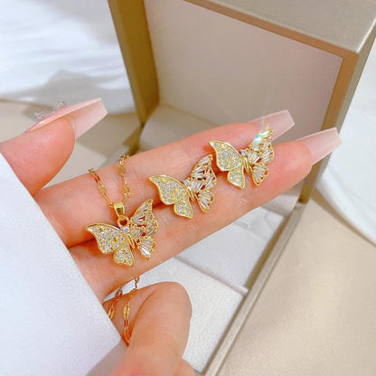 14K Gold Plated Butterfly Necklace and Earrings Set for Women | Dainty Cubic Zirconia Inlaid, Minimalist Stainless Steel Chain Choker, Elegant Trendy Jewelry Gifts