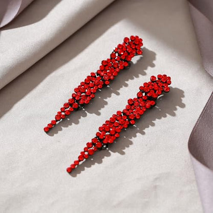 EVER FAITH Rhinestone Crystal Art Deco Statement Clip-on Earring, Wedding Prom Long Chandelier Dangle Earrings for Women - color: Red Black-Tone