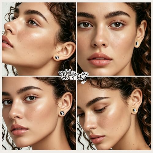 WBRWP 2pcs Hollow Gold Stainless Steel with Zircon Ear Plugs Tunnels - Ear Expander - Ear Gauges Stretcher Body Piercing Jewelry 8g-5/8 - color: Black with Silver Shining Inside