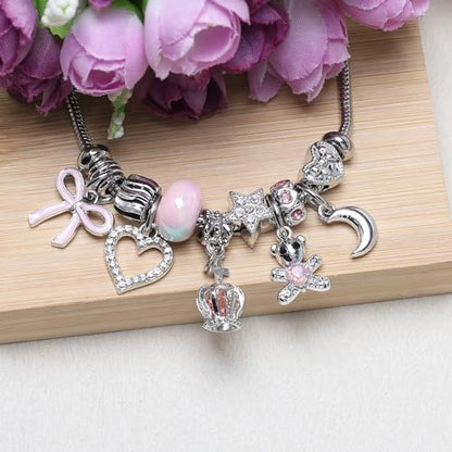 DS Charm Bracelets for Girls Adjustable Silver Stainless Steel Gift Box | Cute Cartoon Charms,Friendship Jewelry,Birthday Gifts,Teen Kid Fit, Tarnish Resistant,Stackable Trendy Daily Wear - style: Silver-crown