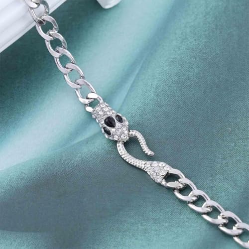 Snake Choker Necklace for Women Gold Crystal Serpent Pendant with Cuban Chain Fashion Accessories Jewelry Gifts - color: Silver