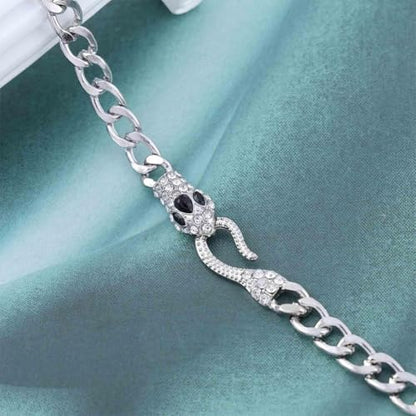 Snake Choker Necklace for Women Gold Crystal Serpent Pendant with Cuban Chain Fashion Accessories Jewelry Gifts - color: Silver