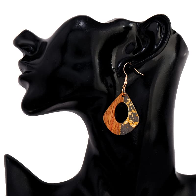 Retro Wooden Resin Geometric Bar Drop Dangle Earrings Layered Leopard for Women Polymer Clay Lightweight Statement Jewelry - style: 17