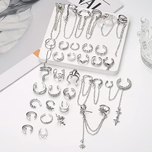 Florideco Ear Cuff Earrings Set for Women Adjustable Fake Earring Cuffs Non Piercing Earring Set Ear Jewelry Set - color: Silver Tone