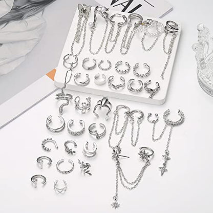 Florideco Ear Cuff Earrings Set for Women Adjustable Fake Earring Cuffs Non Piercing Earring Set Ear Jewelry Set - color: Silver Tone