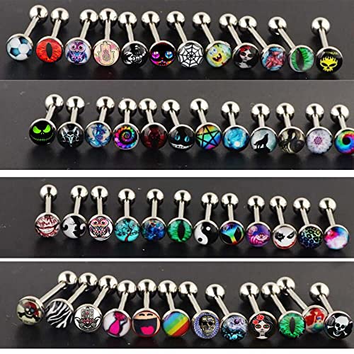 50-100pcs Surgical Steel Fancy Words Tongue Ring Logo Barbell Bars 14 Gauge Tongue Piercing Lot 5/8" - color: 50pcs
