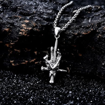 Sterling Silver Halloween Necklace Gothic Jewelry Gifts for Women Men - style: Hand Nail Cross