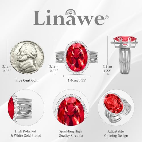 Linawe Costume Jewelry Adjustable Cocktail Ring for Women | Copper, Rhinestone, Cubic Zirconia, Oval, Fake Diamond, Crystal, Stone, Birthstone, Gemstone, Big, Chunky, Statement - color: White Red