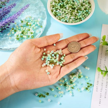 0.22lb 4mm Random Glass Seed Beads 6/0 Mix Rondelle Crystal Pony Beads Bulk Green Seed Bead Kit for Crafts DIY Friendship Bracelets Saint Patricks Day Necklace Jewelry Making Supplies - color: Random Green