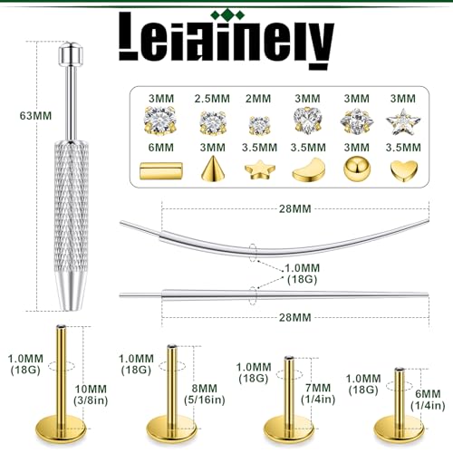20/18/16g Gold Flat Back Threadless Earrings Nose Rings Lip Studs Surgical Steel Piercing Jewelry for Women Men - color: Gold, size: 18g=1.0mm