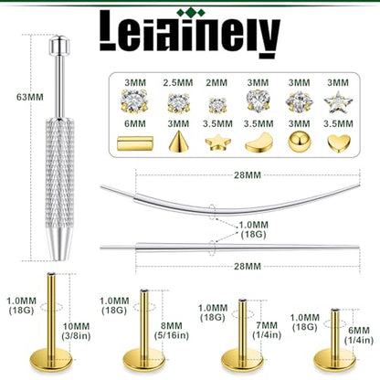 20/18/16g Gold Flat Back Threadless Earrings Nose Rings Lip Studs Surgical Steel Piercing Jewelry for Women Men - color: Gold, size: 18g=1.0mm