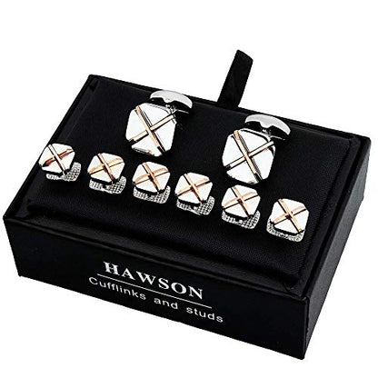 Cufflinks and studs for Men-Fashion Mens X-shaped and Square Cufflinks and Tuxedo Shirt studs set for Regular Weeding Business Accessories