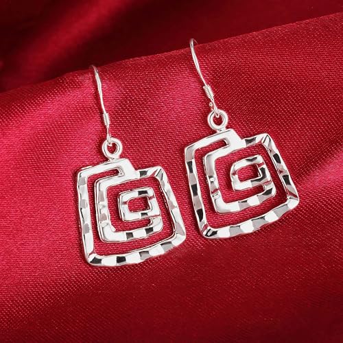3 Circles Silver Hoop Earrings Necklace Set for Women Geometric Jewelry Set | 925 Silver Hypoallergenic Small Hoop Circle Geometry Textured Finish Minimalist Style Comfortable Wear - style: Square Spiral
