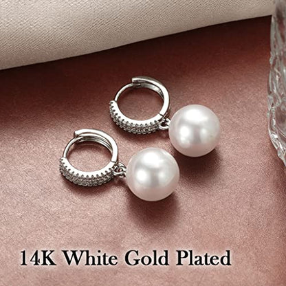 Pearl Earrings for Women 14K Gold Plated Hypoallergenic Pearl Earrings 5A Cubic Zirconia Dangle Earrings Elegant Jewelry - color: 4-Silver