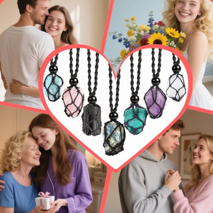 weryerker Natural Gemstone Pendant Necklace Healing Crystal Stone Pendant with Hand-Woven Rope Adjustable for Women Men - color: 1pc Labradorite 1