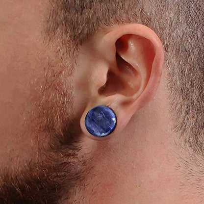 Pierced Owl - Natural Sodalite Stone Convex Single Flare Plug Gauges with Clear O-Rings, Sold as a Pair - style: 6mm (2GA)