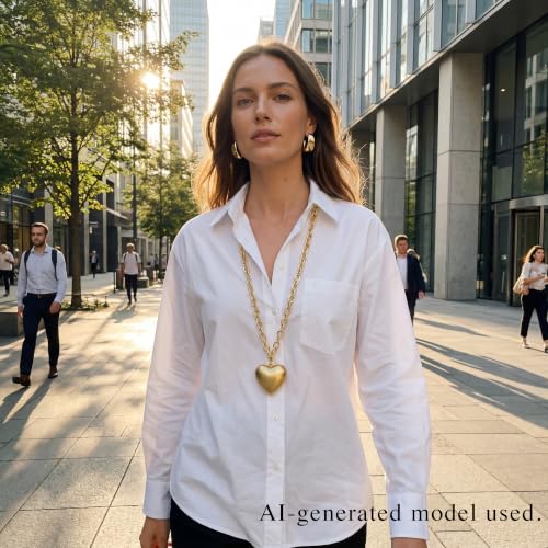 Puffy Heart Pendant Necklace for Women | Long and Short Pendant Necklace with 18K Gold Plated Heart Charm Statement Fashion Jewelry Gift - size: Long, style: Gold Chain & Heart
