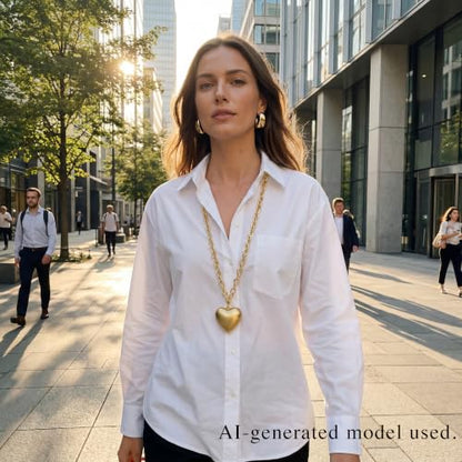 Puffy Heart Pendant Necklace for Women | Long and Short Pendant Necklace with 18K Gold Plated Heart Charm Statement Fashion Jewelry Gift - size: Long, style: Gold Chain & Heart