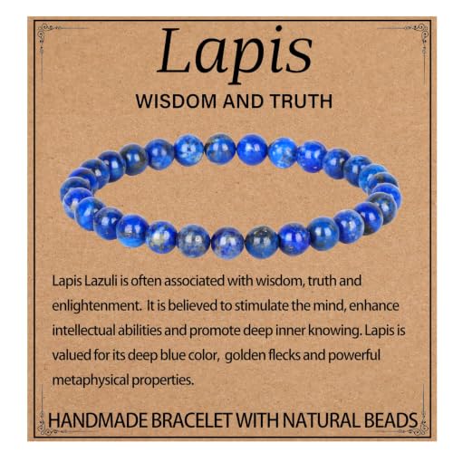 LPBeads Handmade Natural Gemstone Stretch Elastic Bracelet Healing Crystal Round Stone Beads Jewelry Gifts for Women Men - color: Lapis Lazuli, size: 6mm