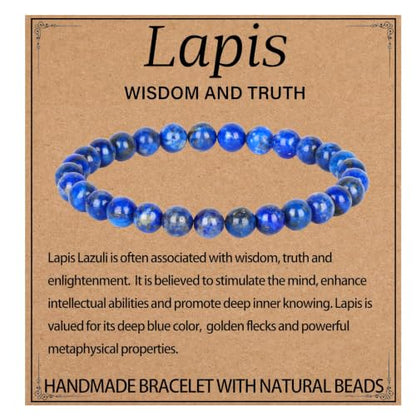 LPBeads Handmade Natural Gemstone Stretch Elastic Bracelet Healing Crystal Round Stone Beads Jewelry Gifts for Women Men - color: Lapis Lazuli, size: 6mm