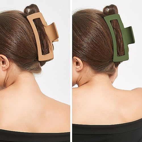 XXL Jumbo Rectangle Claw Clips for Thick Hair - Strong Hold Hair Clips | Rectangle Design | Matte Finish | Non Slip | Wide Opening | 2 Pack (Green & Khaki) - color: Green & Khaki