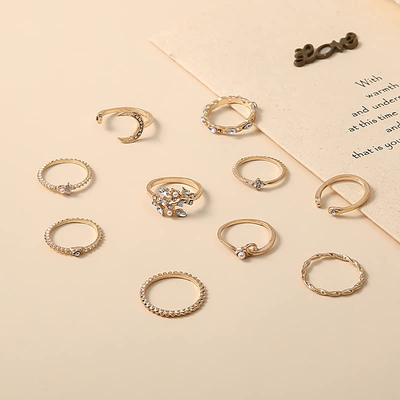 FUTIMELY Boho Retro Stackable Rings Sets for Women Knuckle Joint Finger Knuckle Nail Ring Sets Moon Stars Stack Preppy Statement Rings Cute Trendy Stuff Jewelry - style: G-7