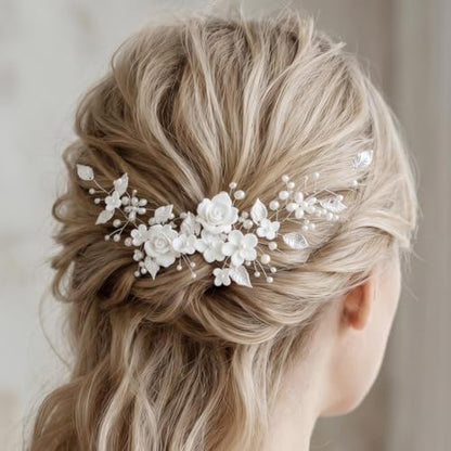 CASDRE Flower Bride Wedding Hair Vine Pearl Bridal Headpiece Leaf Hair Accessories Hair Piece for Women and Girls (A Silver) - color: A Silver