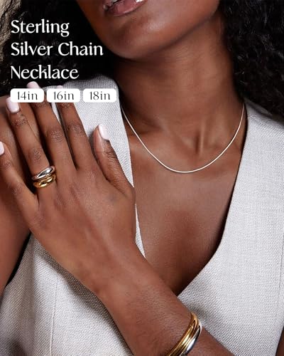 FUNEIA 925 Sterling Silver Necklace for Women Trendy Dainty Real Silver Chain Necklace Simple Thin Box Chain Beaded Chain Snake Chain Herringbone Necklaces Jewelry 14/16/18 Inch - color: 0.75mm Snake Chain