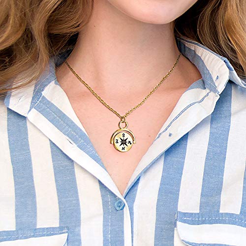 Gold Compass Charm Necklace for Women, Trendy Simple Dainty Inspirational Compass Butterfly Bow Knot Red Christmas Mug Sun Friendship Necklaces Graduation Gifts - style: Compass-B