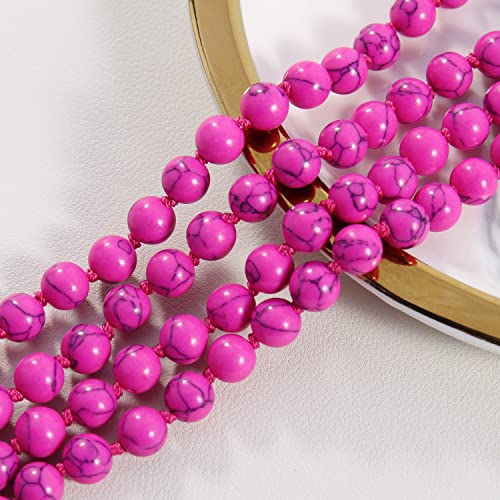 Firstmeet Fashion Beads Rope Knot Long Beaded Necklace Versatile 60" Strand Costume Jewelry for Women - color: Magenta