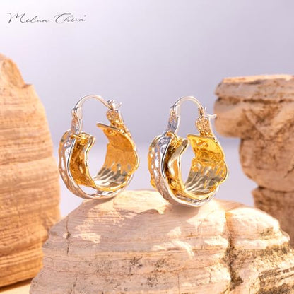 Milan Chiva 14K Gold Plated Small Huggie Dangle Earrings | Lightweight Trendy Heart Dainty Jewelry Hypoallergenic Chunky Gold Hoops Earrings Jewelry Mothers Day Gift for Women - color: D-White Gold