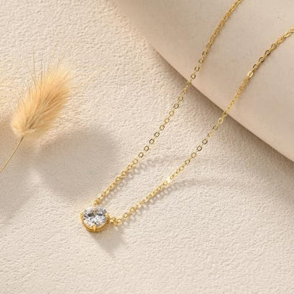 Gold Silver Necklace for Women, Dainty Cubic Zirconia Pendant | Teardrop CZ Charm, 14K Gold/Sterling Silver Plated, Adjustable Chain, Hypoallergenic & Waterproof Jewelry, Cute Trendy Gift - color: Gold-Solitaire cz