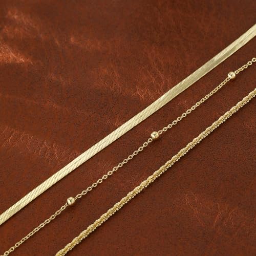 MFRYK Gold Ankle Bracelets for women,14k Gold/Silver Plated Waterproof Layered lightweight Cuban Link Figaro Chain Heart anklet butterfly anklet Pearl Ankle Bracelets Set Gold Anklets for women Trendy Jewelry Gift for Women - style: 3 anklets twisted sate