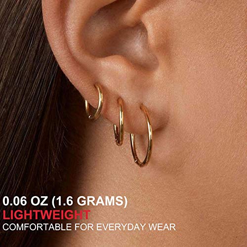 Gold Hoop Earrings for Women 14K Gold Plated | 925 Sterling Silver Post Hypoallergenic Hoop Earrings - color: Gold, size: 14-16-20mm