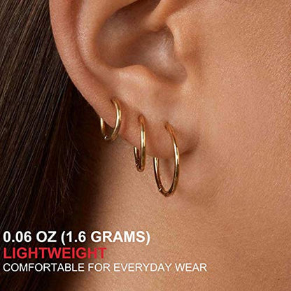 Gold Hoop Earrings for Women 14K Gold Plated | 925 Sterling Silver Post Hypoallergenic Hoop Earrings - color: Gold, size: 14-16-20mm