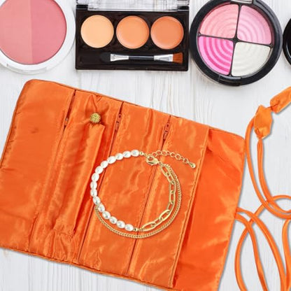 Cabilock Embroidered Jewelry Roll Bag Handmade Flower Brocade Jewelry Bag Organizer with Zip Pocket Travel Pouch for Earrings Bracelets Necklaces Cosmetic Brushes 10.62 X 7.87 X 0.19 in