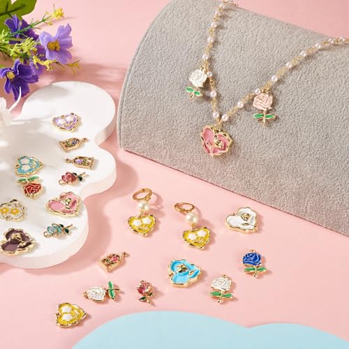 20Pcs Alloy Enamel Rose Charms Golden Plated 3D French Style Oil Painting Pendants Vinatge Floral Charms for Bracelet Necklace Earring - color: Golden Plated, 5 Styles